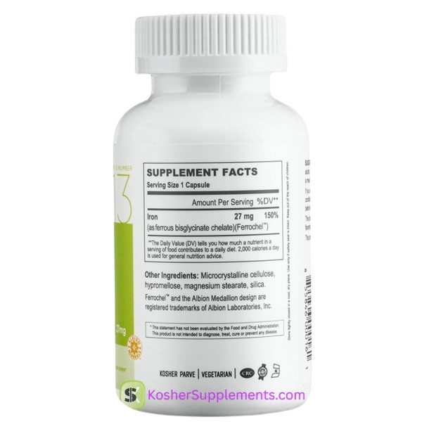 Nutri Supreme Kosher Ultra Iron Ferrochel 27 mg Vegetarian Capsules – High Absorption Kosher Iron Supplement